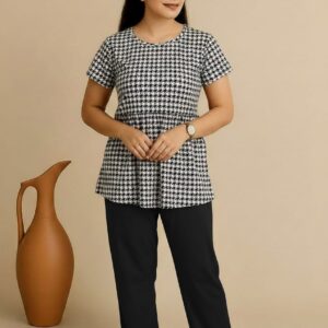 Black White Feeding Top and Black Plain Palazzo Set