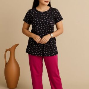 Black white plant Printed Feeding Top & Palazzo set