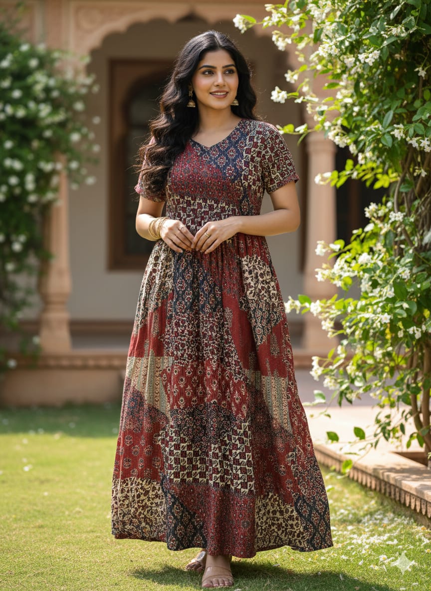 Kalamkari - Feeding Maxi with invisible Zip - Puff sleeves